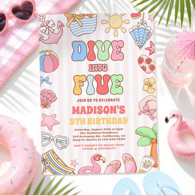 Dive Into Five Tropical Beach 5th Birthday Party Invitation (Creator Uploaded)