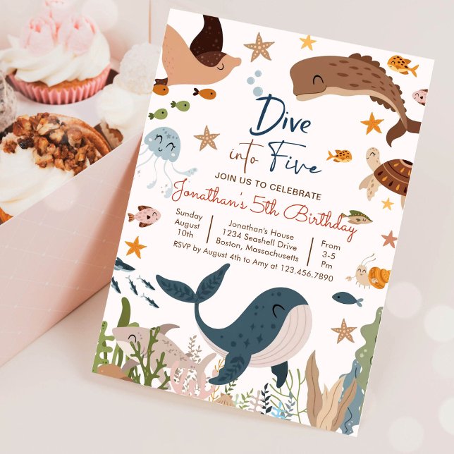 Dive Into Five Under The Sea Shark Birthday Party  Invitation (Creator Uploaded)
