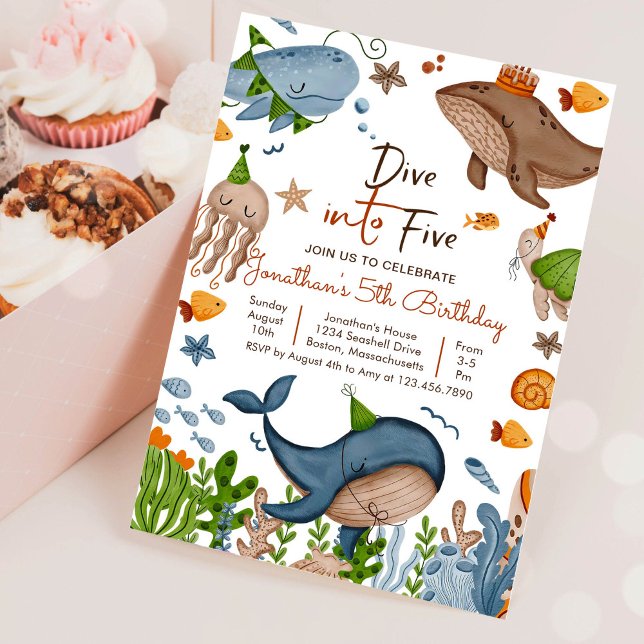 Dive Into Five Under The Sea Shark Birthday Party  Invitation (Creator Uploaded)
