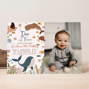 Dive Into Five Under The Sea Shark Birthday Party  Invitation