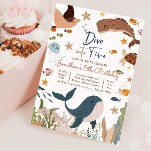 Dive Into Five Under The Sea Shark Birthday Party  Invitation