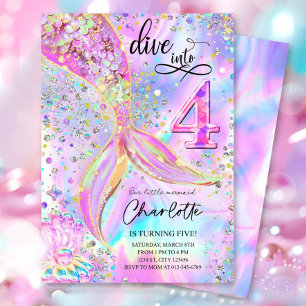 Dive into Four 4th Birthday Mermaid Invitation Edi