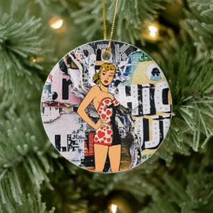 Dive into Retro Elegance: Vintage Bliss Pin-Up Ceramic Ornament