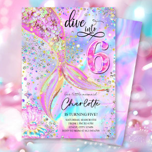 Dive into Six 6th Birthday Mermaid Invitation Edit
