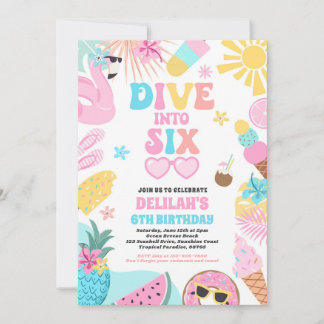 Dive Into Six Tropical Beach 6th Birthday Party Invitation