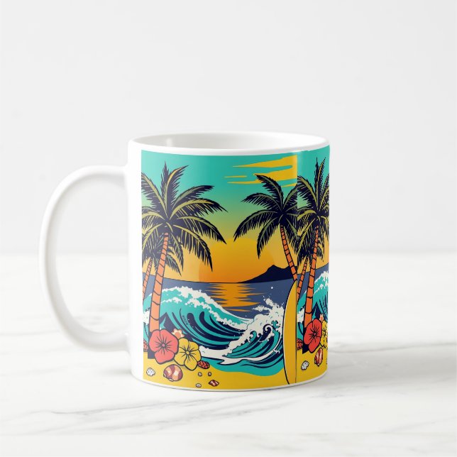 Dive into summer with vibrant beach vibes! coffee mug (Left)