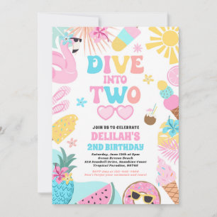 Dive Into Two Tropical Beach 2nd Birthday Party Invitation