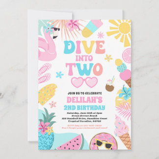 Dive Into Two Tropical Beach 2nd Birthday Party Invitation