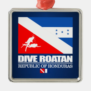 Dive Roatan (sq) Metal Ornament