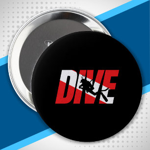 Dive, Scuba Diver Gift Diver Down Flag Diving 10 Cm Round Badge