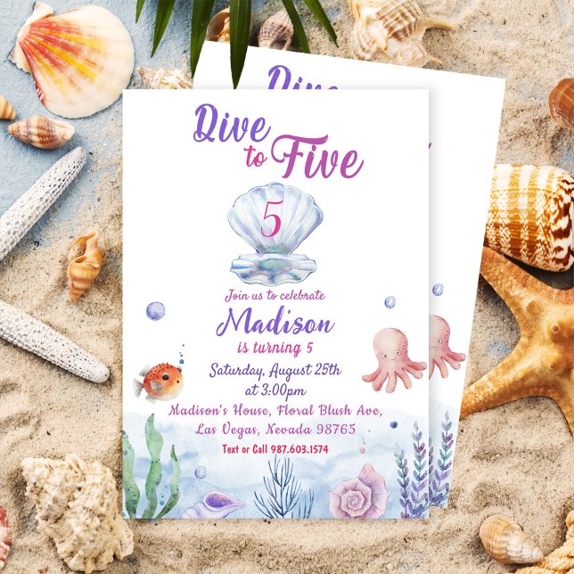 Dive To Five Mermaid 5th Birthday Party  Invitation (Creator Uploaded)