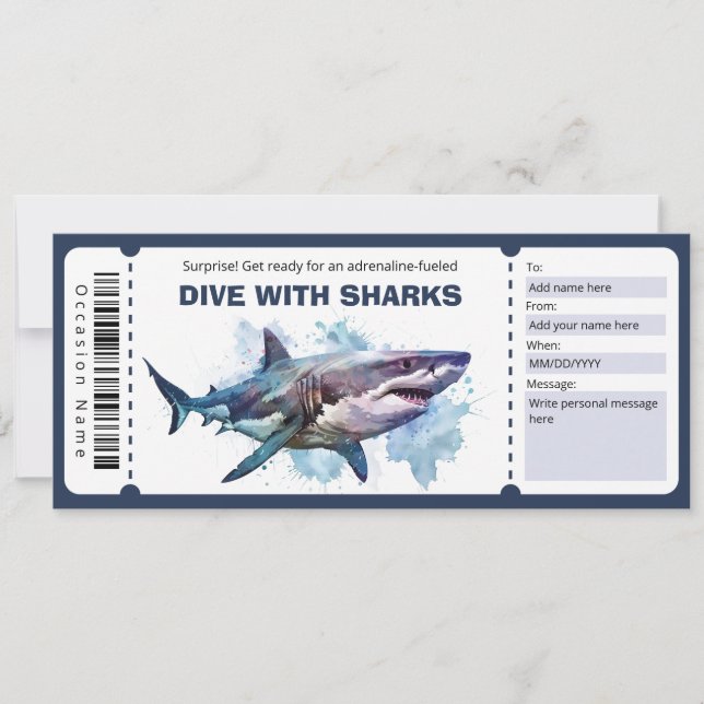 Dive With Sharks Ticket Gift Certificate  Invitation (Front)