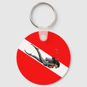Diver And Dive Flag Key Ring