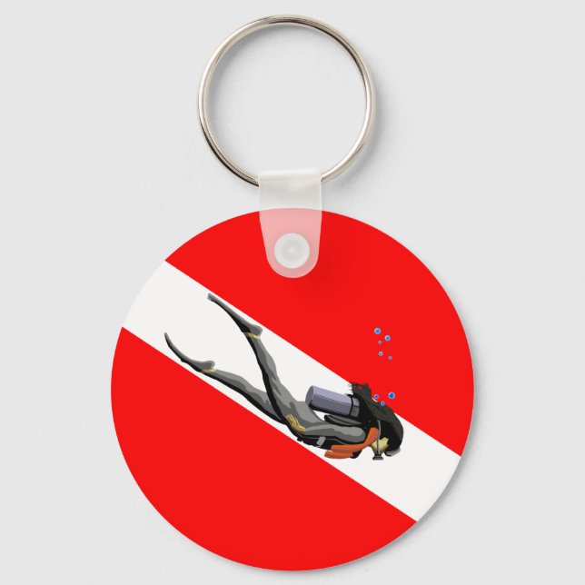 Diver And Dive Flag Key Ring (Front)