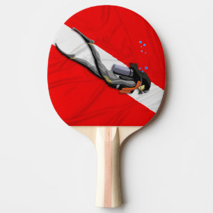 Diver And Dive Flag Ping Pong Paddle