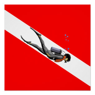 Diver And Dive Flag Poster
