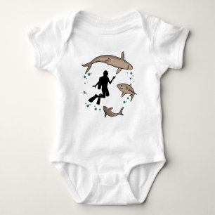 Diver and Sharks Baby Bodysuit