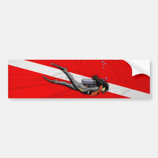 Diver And Wrinkled Dive Flag Bumper Sticker (Front)