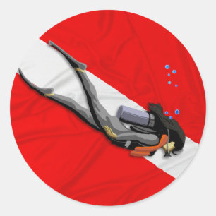 Diver And Wrinkled Dive Flag Classic Round Sticker