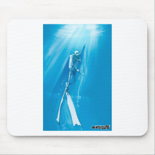 diver deep blue on ocean cartoon style mouse pad