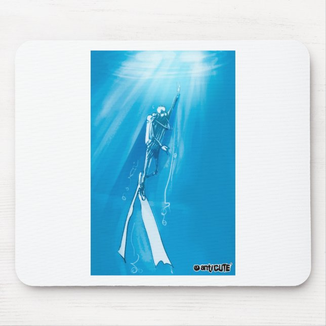 diver deep blue on ocean cartoon style mouse pad (Front)