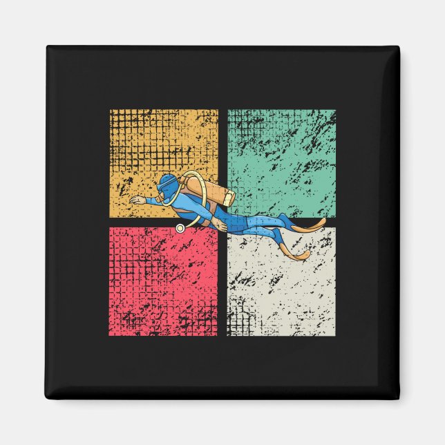 Diver Diving Retro Magnet (Front)