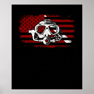 Diver Down Dive Flag Scuba Diving American Flag Poster