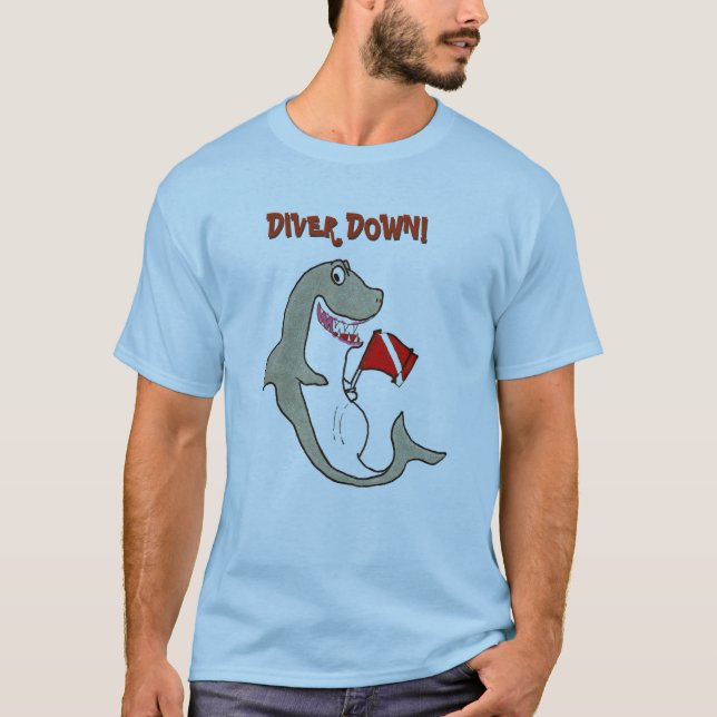 Diver down Fat Cartoon Shark T-Shirt (Front)