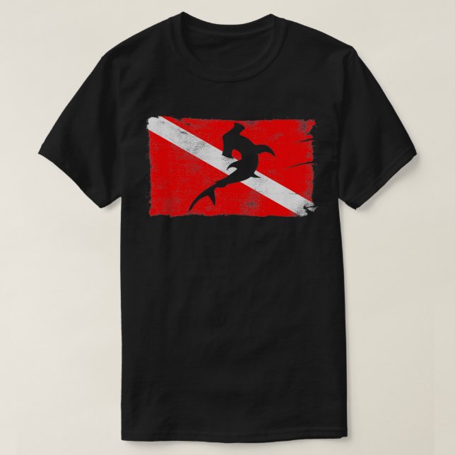 Diver Down Flag Hammerhead Silhouette Diving Vinta T-Shirt (Design Front)
