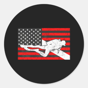 Diver Down Flag Scuba Diving Underwater American Classic Round Sticker