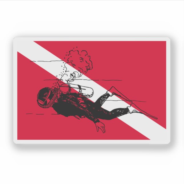 Diver down flag with retro diver illustration (Front)
