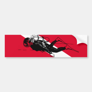 Diver down flag with retro diver illustration bumper sticker