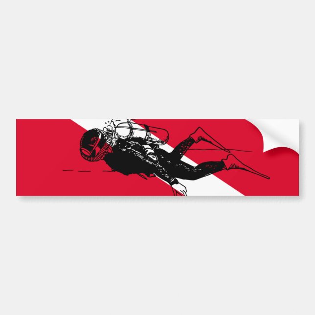 Diver down flag with retro diver illustration bumper sticker (Front)