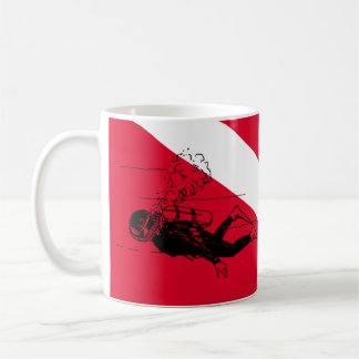Diver down flag with retro diver illustration coffee mug