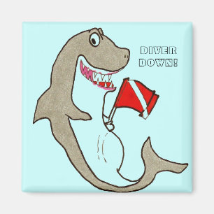 Diver Down! Hungry Shark Cartoon Magnet