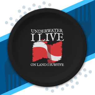 Diver Down - Scuba Diving Quotes - Scuba Diver Paper Plate