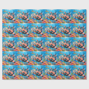 Diver Hippo Diving underwater Birthday  Wrapping Paper