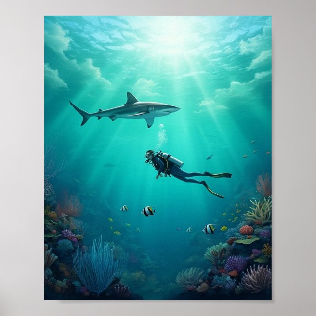 diver meets a shark poster (Front)