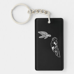 Diver Sea Turtle Scuba Diving Underwater Snorkel Key Ring