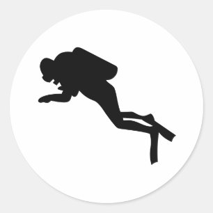 Diver Silhouette - Round Sticker