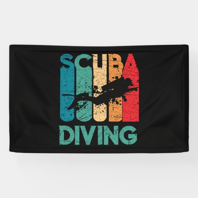 Diver Vintage Style Scuba Diving Silhouette Banner (Horizontal)