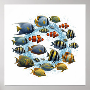 Diverse Fish School Design Poster