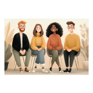 Diverse Friends Sitting Together Cosy Illustration Photo Print