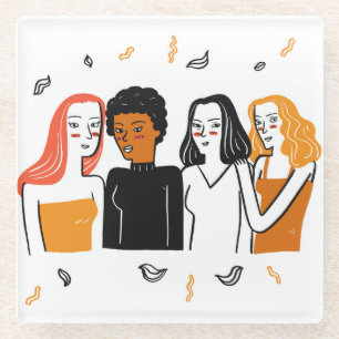 Diverse girls, various nationalities together. glass coaster
