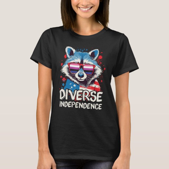 Diverse Independence  Raccoon Gender Fluid Sunglas T-Shirt (Front)