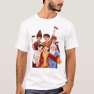 Diverse Indonesian People Taking Selfie in Traditi T-Shirt