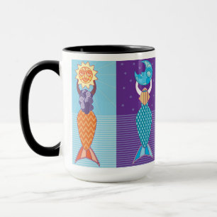 Diverse Mermaids Black Accent Coffee Mug 15 Oz