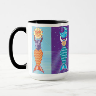 Diverse Mermaids Black Accent Coffee Mug 15 Oz
