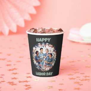 Diverse Nursing Team Patriotic Labour Day Art Paper Cups