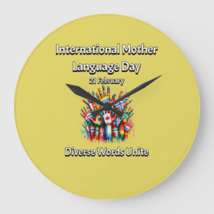Diverse Words Unite.  Mother Language Day. Large Clock